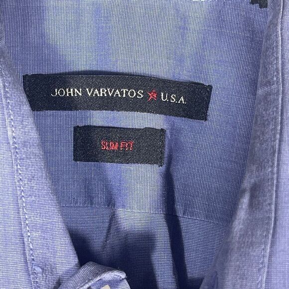 John Varvatos Blue USA Modern Slim Fit Long Sleeve Button Up Shirt Size 16 - Picture 2 of 7